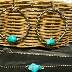 Silver hoops with turquoise